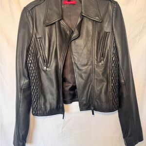 n:PHILANTHROPY Black Leather Jacket with Textured Sides